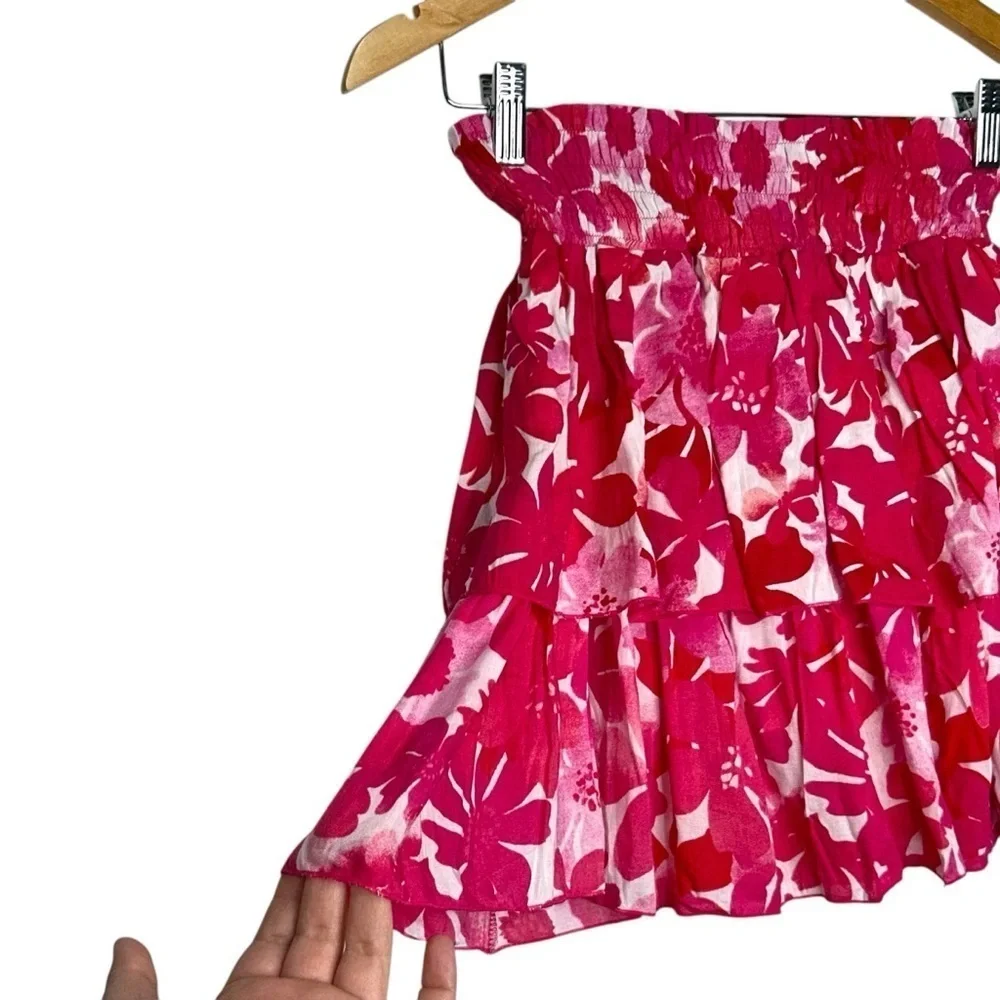 TIARE HAWAII OLIVIA Set Mini SKIRT and Top in Fiji Flowers Pink Smocked 2 Piece